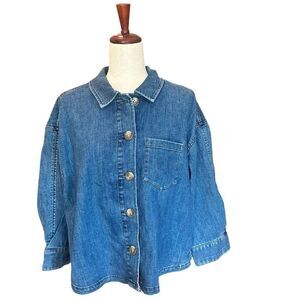 NWT Talbots Denim Jacket Button-Up Relaxed Fit Blue Med-Pet